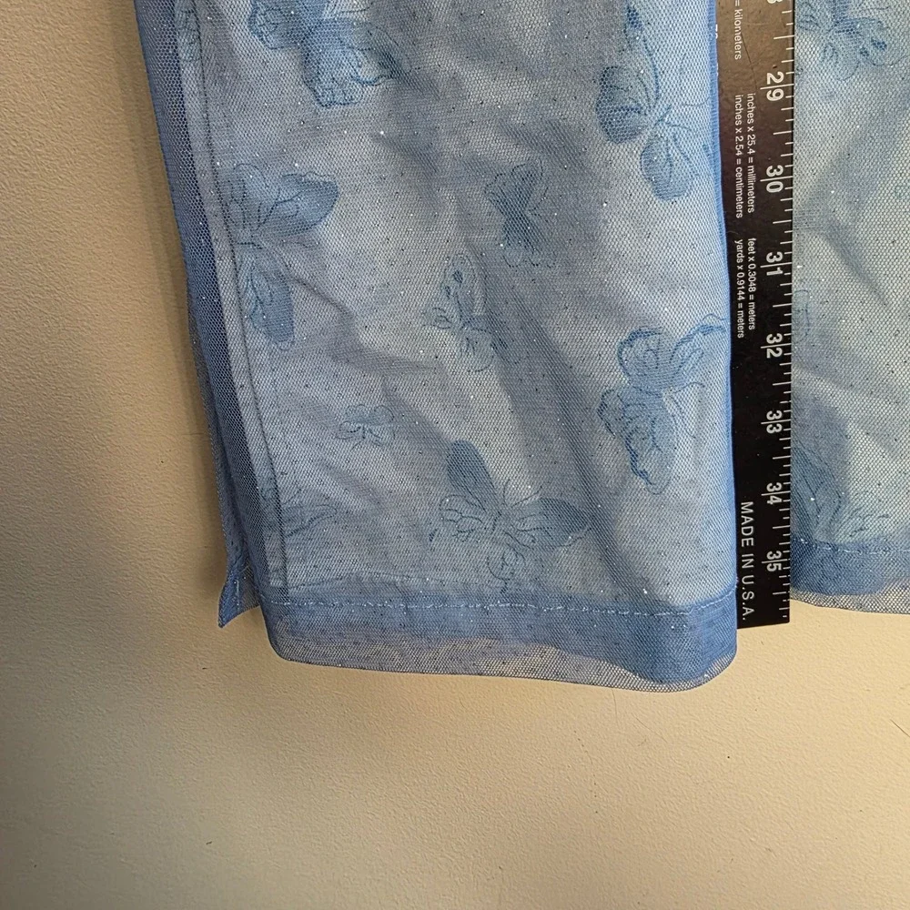Vintage Handmade Blue Butterfly Mesh Maxi Skirt Fairycore Y2K Glitter Whimsy